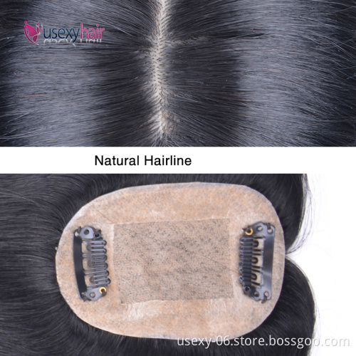 6x9cm Silk Base Top Hairpiece Virgin Clip In Hair Topper for Thinning Hair Natural Black Womens Human Hair Topper